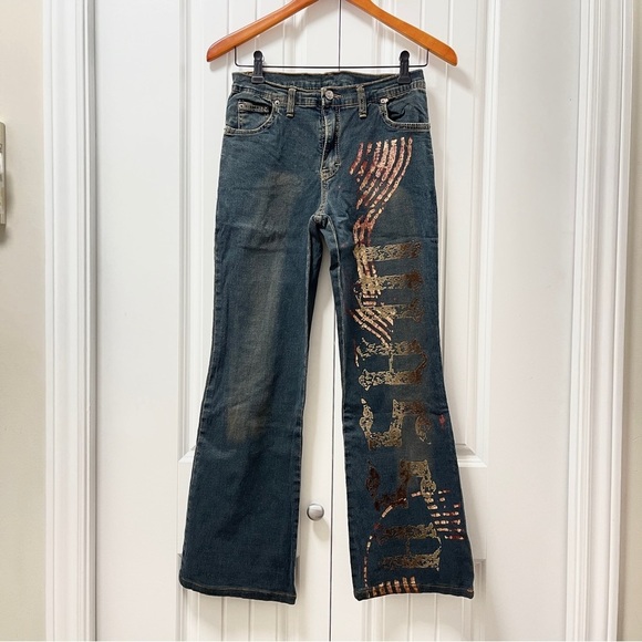 AMNS Jean's Original Amnesia Y2K Dirty Wash Mid Rise Flared Jean - Picture 1 of 16